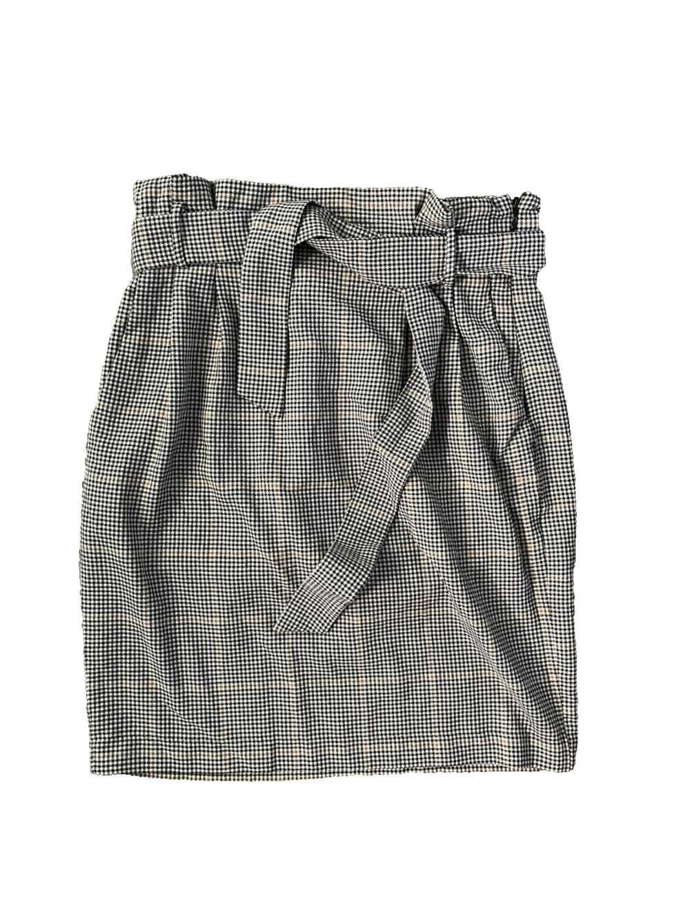 Women's H&M Size 6 Black White Plaid Skirt Dark Academia Tie Belt 28" Waist